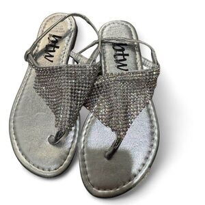 Silver Jeweled Thong Sandals - Sparkling Rhinestone Detail